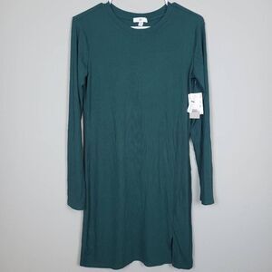 Nordstrom BP Womens Ribbed Shirt Dress Green Size Medium Fitted Long Sleeve NWT